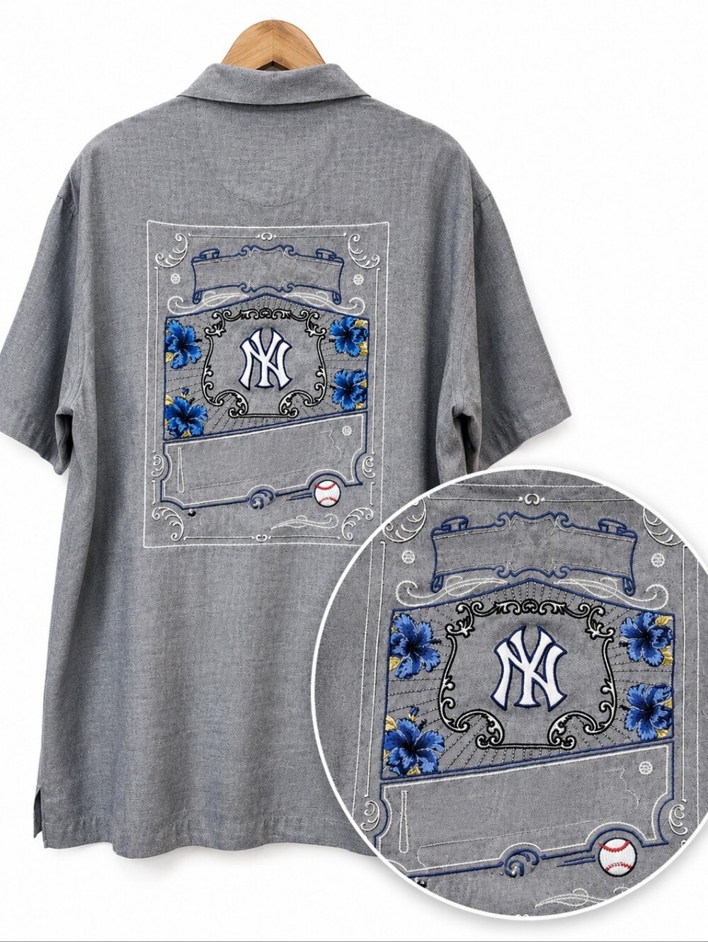NY Yankees Tommy Bahama MLB Silk Button‑Down Shirt Embroidery Men’s Large